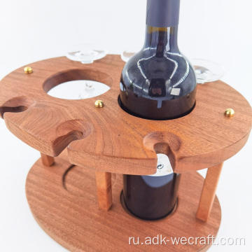 Свободно стоящая деревянная винная стойка со стеклянным держателем